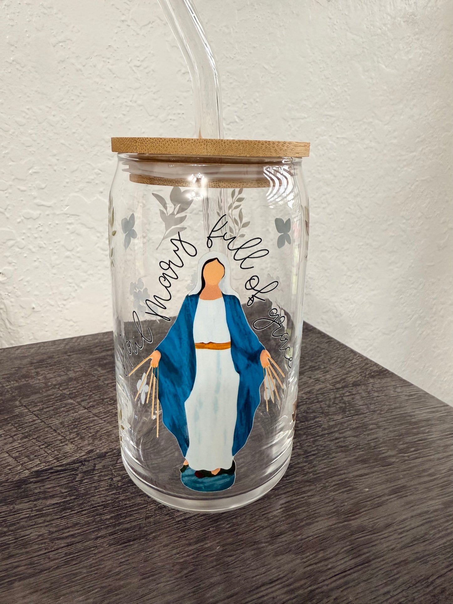 Hail Mary Full of Grace 16 oz Glass Can