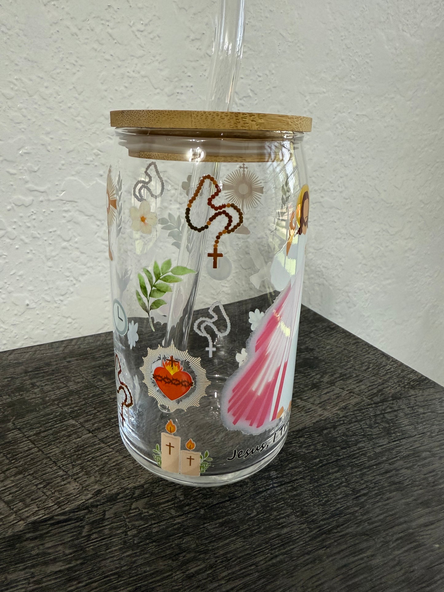 Devine Mercy 16 oz Glass Can