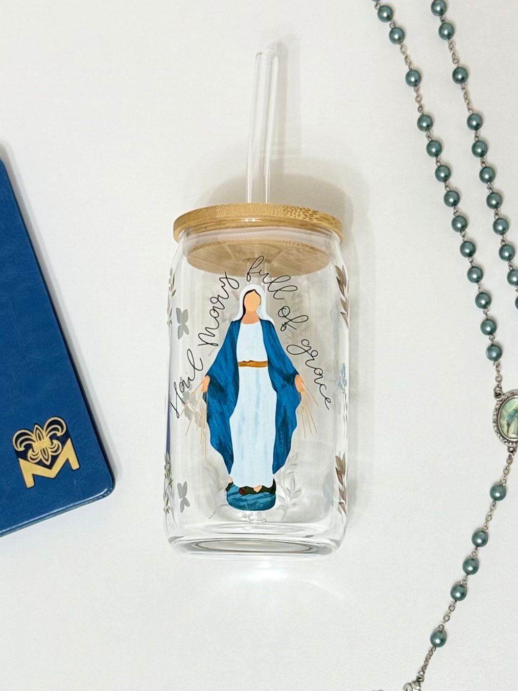 Hail Mary Full of Grace 16 oz Glass Can