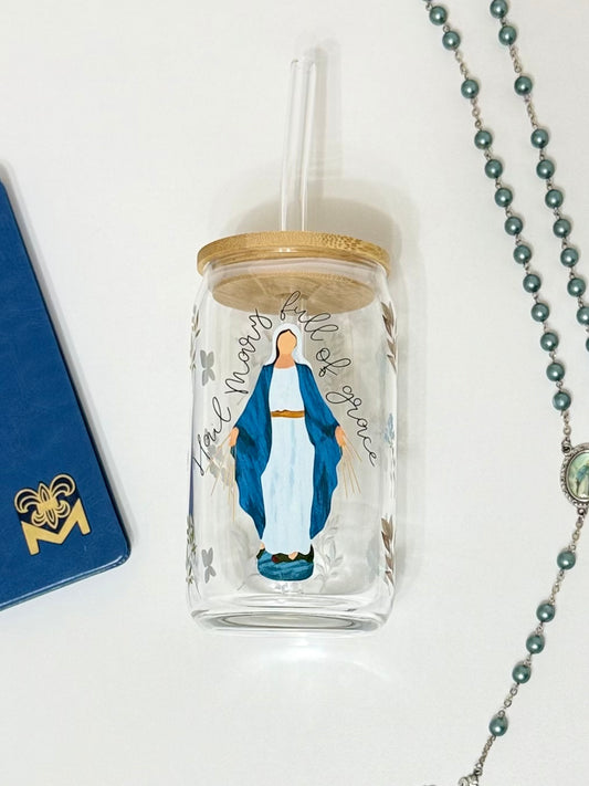 Hail Mary Full of Grace 16 oz Glass Can